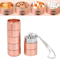 Wöchentliche Pillendose Metall Wöchentlicher Reisemedizin-Organizer Tragbar Wasserdicht 7-Tage-Pillenbehälter Aluminiumlegierung Tablettenbox mit Umhängeband für Vitaminpräparate