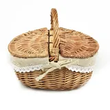 Picknickkorb für den Außenbereich, Rattan-gewebter Picknickkorb, Rattan-Aufbewahrungskorb, handgewebter Korb mit Deckel, tragbarer Picknick-Rattankorb