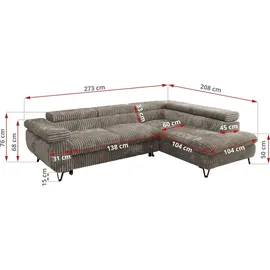 MKS Meble Eckcouch Cord 2-Sitzer Grau