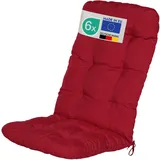 Beautissu 6er Set Hochlehner Auflagen 120x50x8cm - Sitzpolster Set für Gartenstühle Outdoor Stuhlkissen hoch – Gartenstuhlauflage für Hochlehner in Rot - Flair HL