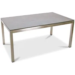 Tischsystem Queens Edelstahl gebürstet - 140 x 80 cm Keramik basalt
