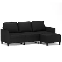 vidaXL 3-Sitzer-Sofa mit Hocker Schwarz 180 cm Kunstleder