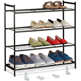Relaxdays Schuhregal, Metall, mit 4 Ebenen, stapelbar, erweiterbar, HBT: 70 x 70 cm, bis zu 12 Paar Schuhe, schwarz