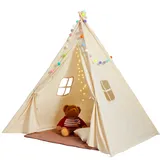 Vevor Spielzelt Kinder, Tipi-Zelt für Kinder 1–5 Jahre, Kleinkinderzelt mit Matte und dekorativen Plüschbällen, Zelt für Kinder mit Fenstern für