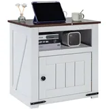 Vevor Farmhouse Beistelltisch, quadratischer Nachttisch mit USB-Anschlüssen und Steckdosen, 3-stufiger Beistelltisch mit Aufbewahrungsschrank, ideal für Wohnzimmer Schlafzimmer Büro, weiß