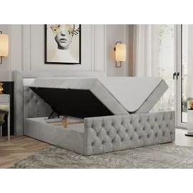 MKS Meble Boxspringbett 140x200 mit Led, Polsterbett 140x200 mit LED Kopfteil - Multipocket-Matratze H3 - Doppelbett mit Bettkasten Stauraumbet - GOLD-9 - 14... - Hellgrau