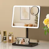 FASCINATE Groß Wiederaufladbar Schminkspiegel mit Beleuchtung, 1fach/10fach Vergrößerungsspiegel, Dimmbarer Tischspiegel mit Licht, 360° Drehbar Kosmetikspiegel mit Beleuchtung (Zobel)