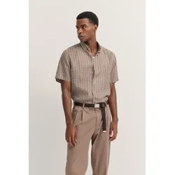 Kurzarmhemd BUGATTI, Herren, Gr. 3XL, Normalgrößen, 70, cognac, 100% Leinen, gepunktet, casual, normal, Kurzarm, Hemden, aus Leinen