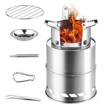 Grafner Campingkocher, für Holz und Äste, effiziente Holzverbrennung, geringe Rauchentwicklung, als Kocher und Grill nutzbar, rostfreier Edelstahl, Mini Holz Ofen faltbar Survival
