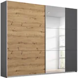 Rauch Schwebetürenschrank RAUCH "Kleiderschrank Garderobe TOPSELLER AURELIO mit 3 Ausstattungsvarianten", grau (graumetallic, eiche artisan), B:218cm H:210cm T:59cm, Holzwerkstoff, Schränke, Schwebetürenschrank, 3 verschiedene Ausstattungsvarianten Griffe aus