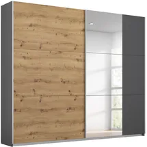 Rauch Schwebetürenschrank RAUCH "Kleiderschrank Garderobe TOPSELLER AURELIO mit 3 Ausstattungsvarianten", grau (graumetallic, eiche artisan), B:218cm H:210cm T:59cm, Holzwerkstoff, Schränke, Schwebetürenschrank, 3 verschiedene Ausstattungsvarianten Griffe aus