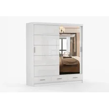 fabryka mebli idźczak Schwebetürenschrank Kleiderschrank 203 cm Weiß/Weiß semigloss mit Spiegel Florence - weiß