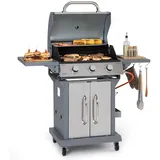 Klarstein Gasgrill für Camping Balkon Garten, Grill mit 3 Brenner, 10800W Edelstahl-Gasgrill, Outdoor Gasgrill mit Seitentischen, Gas Grill für P...