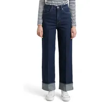 Tom Tailor Denim TTLINOU Wide Leg Jeans aus Baumwoll-Mix, Dunkelblau Melange, M/32