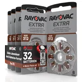 32 Hörgerätebatterien Rayovac Extra Size 312. - 4 Blister mit 8 Batterien