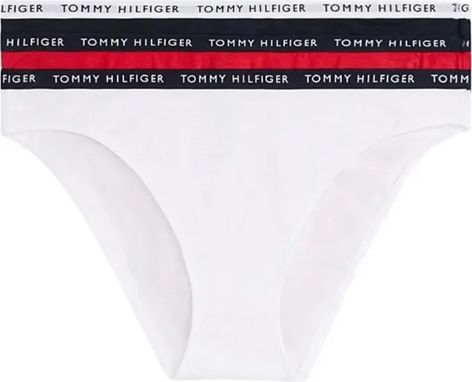Tommy Hilfiger Damen RECYCLED ESSENTIALS 3er-Pack Bikini-Slips - Desert Sky/Weiß/Primary Red SM