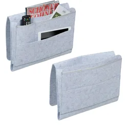 Relaxdays Betttasche, 2er Set, 4 Fächer, Klettverschluss, Aufbewahrung für Bett & Sofa, Bett Organizer, Filz, hellgrau