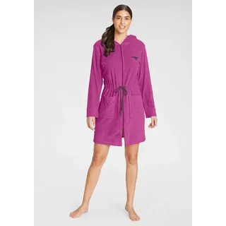 KangaROOS Damenbademantel Kira, ideal für Sauna & Spa, Hotelbademantel, Morgenmantel, Kurzform, Leichtfrottier, Kapuze, Reißverschluss, mit Bindekordel, kurz, Bademäntel für Damen, XS-3XL grau|rosa S | 90 cm