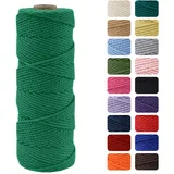 MOMAHUA 2mm Smaragdgrün Makramee Garn, 100m Makramee Baumwollgarn 2mm/3mm, Baumwollkordel Natur, Baumwoll Bastelschnur für Basteln Stricken Boho Deko DIY Handwerk Wandbehang Wohnzimmer Balkon