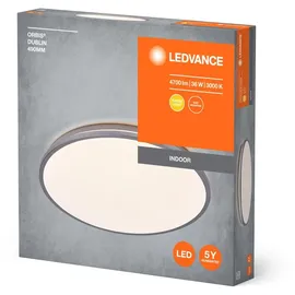 LEDVANCE ORBIS DUBLIN LED-Deckenleuchte 490mm, silber, 36W, 4150lm, warmweiße Lichtfarbe, sehr homogene Lichtverteilung, lange Lebensdauer, fest verbautes LED-Modul, rund, IP20 Schutzklasse, 3000K