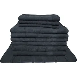 Handtuch Set DYCKHOFF "Planet", grau (anthrazit), 10 tlg., Frottier, Obermaterial: 100% Baumwolle, Handtuch-Sets, Umfangreiches Badezimmer Komplett-Set inklusive Badvorleger