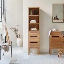 Tikamoon Teak Slats Hochschrank 41 x 180 x 41 cm Beige Massivholz