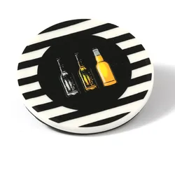 Getränkeuntersetzer aus Keramik mit FLASCHEN Design - Bierdeckel - D: 9cm - rund