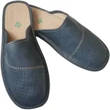 MARKA WYROBY WEŁNIANE - Pantoffeln Herren - Hausschuhe Männer Sommer - aus Leder, mit Ledersohle - Geschlossen, Atmungsaktiv, mit Löchern - Hausschlappen, Latschen - 48 - Marineblau - 48 EU