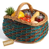 BOGATECO natürlicher Weidenkorb mit Griff | Großer Einkaufskorb 40X22X30 | Handgewebt, in zwei Farben erhältlich | Aufbewahrungskorb | Warenkorb | GRÜN