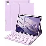 BQDIYOO Hülle mit Tastatur für iPad A16 11/10 Generation (2025/2022, 11/10.9 Zoll) 7-Farben Beleuchtung Magnetische Abnehmbare Tastatur für iPad 11./10. Gen Hülle mit Stifthalter, Violett