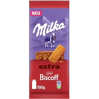 MILKA Schokolade Extra Biscoff – Alpenmilch-Schokolade mit knusprigen Lotus Biscoff-Keksstückchen – 190g
