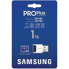 Samsung PRO Plus SDHC (2024) inkl. USB-Reader, Micro-SD Speicherkarte, 1 TB, 180 MB/s