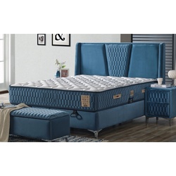 Casa Padrino Luxus Doppelbett Blau / Weiß / Silber 180 x 200 cm - Massivholz Bett mit Kopfteil und Matratze - Schlafzimmer Möbel - Hotel Möbel - Luxus Möbel - Luxus Einrichtung