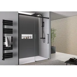 Bernstein Nischendusche mit Schiebetür Soft-Close DX906 flex Schwarz matt - 8 mm Nano Echtglas - 1400mm