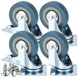 Refined Living Schwerlastrolle Transportrollen Set 4x Lenkrollen Bockrollen für Möbel, Vollgummi, (keine Spuren & Leise Rollen für Möbel, Jede Rolle trägt bis zu 90 kg, 4-St., Lenkrollen Set, Rollen mit Bremse, Möbelrollen, Transportrollen), Für Möbel, Geräte, Werkzeuge, Transportwagen und mehr.