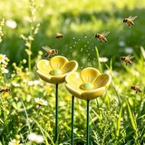 2ST Bienentränke Blumes für den Garten, 19cm Keramik Gartenstecker Vogeltränke | Blumen Insektentränke Garten Trinkbecher | Schmetterling Vogelbad Futterstation Blumentopf (Gelb)