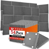 TOUO Akustikplatten, schalldichte Schaumstoffplatten für die Wand, 30,5 x 30,5 x 5,1 cm, schwer entflammbarer Keil-Akustikschaum, hochdichter schallabsorbierender Schaumstoff für Heimstudio (grau, 5,1