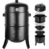 Holzkohle-Räucherofen und Grill NS016C, 3in1, schwarz - Schwarz