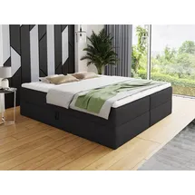 Sofnet Boxspringbett Base mit 2 Bettkästen - Doppelbett mit Bonell-Matratze und Topper, Polsterbett, Freistehendes Bett (Schwarz (Inari 100), 140 x 200 cm)