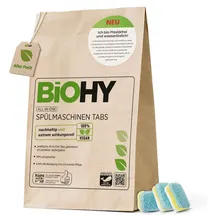 BIOHY All-in-One Spülmaschinen Tabs (40 Tabs) | Phosphatfrei |Für die tägliche Reinigung von Geschirr & Besteck | Gegen hartnäckigste Fett- & Essensreste | Kraftvolle Öko Geschirrspültabs