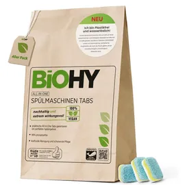 BIOHY All-in-One Spülmaschinen Tabs (40 Tabs) | Phosphatfrei |Für die tägliche Reinigung von Geschirr & Besteck | Gegen hartnäckigste Fett- & Essensreste | Kraftvolle Öko Geschirrspültabs