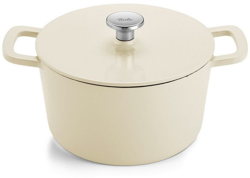 Preisvergleich Produktbild Fissler Bräter Moments Collection, Eisenguss, Deckel mit Fissler AromaStar Kondensatfunktion weiß 4,5 l | Ø 23 cm x 24,5 cm x 33,5 cm x 17 cm