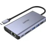 UNITEK HUB 8-w-1 USB-C 3.1; HDMI; VGA; RJ45; SD; PD 100W; D1019B