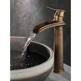 SJQKA Waschtisch Armatur Wasserfall Schwarz, Retro Hoch Wasserhahn, Mischbatterie Bad (Retro Bronze-Hoch)