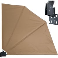 Quick Star Sichtschutz Fächer 140x140cm BEIGE Easy Mount mit Schutzhülle u. Extra Wandplatte Balkon Trennwand Windschutz Sonnenschutz