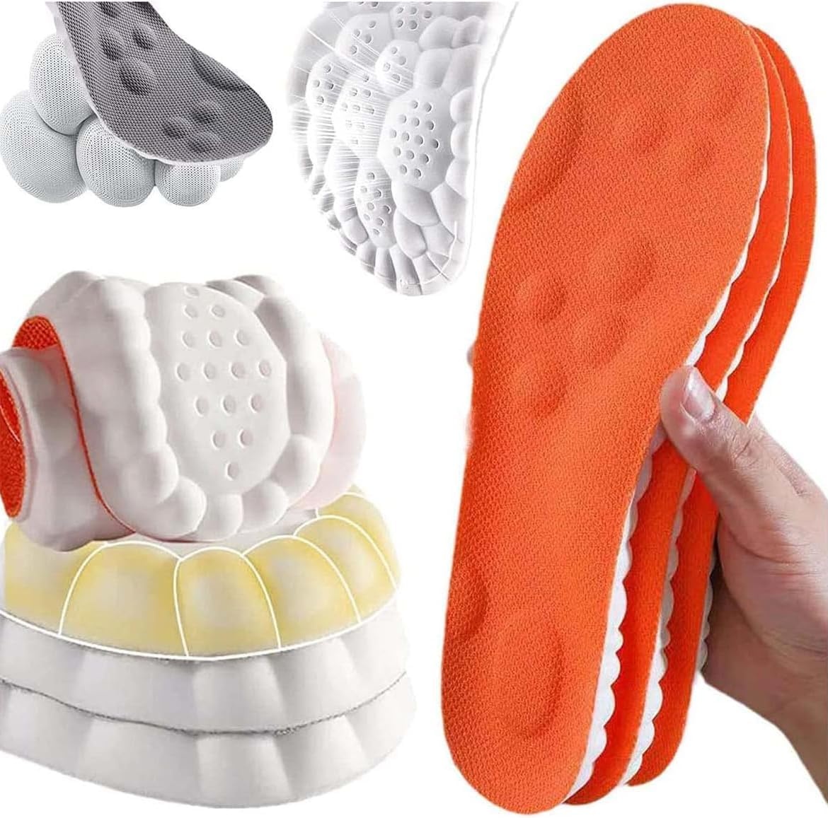 4D Insoles-4D Cloud Technology Insole,Metatarsal Orthotic Insoles Arch Supports Inserts, High-Elastic Shock-Absorbing Insoles,Plantar Fasciitis, Ball of Foot Pain Relief (37-38, orange)