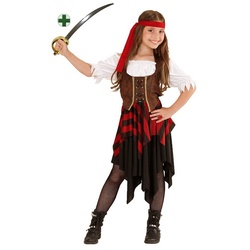 Karneval-Klamotten Piraten-Kostüm Mädchen Freibeuter Piratin Piratenbraut mit Säbel, Kinderkostüm Seeräuber Mädchen Pirat braun|rot|schwarz|weiß 140