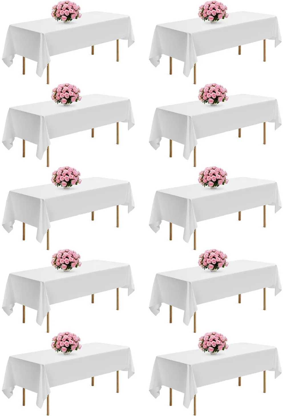 VEVOR 10 x Tischdecke Tischwäsche 1524x2591 mm, wiederverwendbarer Tischdeckenschutz, maschinenwaschbares Tischtuch aus Polyestergewebe für Partys Hochzeiten Bankette formelle Veranstaltungen, Weiß