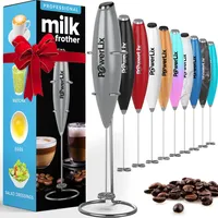 PowerLix Milchaufschäumer Stab,Milchschäumer Elektrisch - mit Edelstahlständer 15-20s,19000 U/min, Batteriebetriebener Milk Frother für Kaffee, Latte, Cappuccino, Heiß & Kalte Schokolade