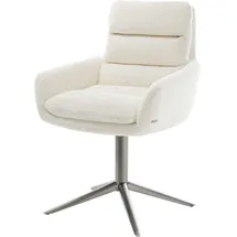 DeLife Drehstuhl Abelia-Flex mit Armlehnen Bouclé Weiß Fußkreuz Graphit 360° drehbar Wippfunktion, Esszimmerstühle